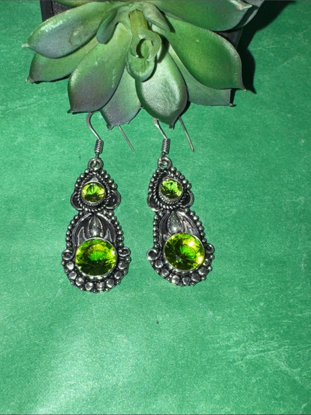 Silver Peridot Earrings - Picture 4 of 10